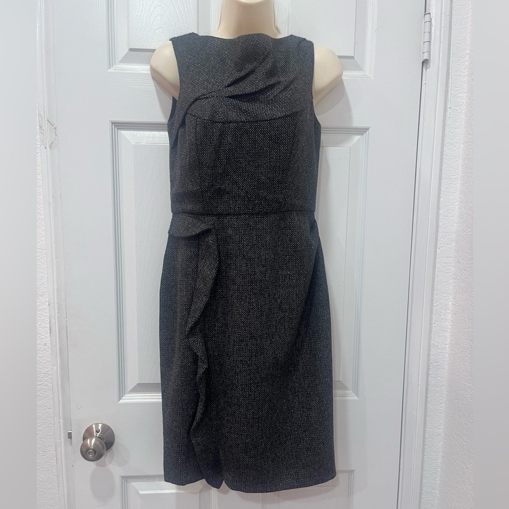 VALENTINO Grey tweed vertical ruffle front sheath dress SZ 4 - EUC